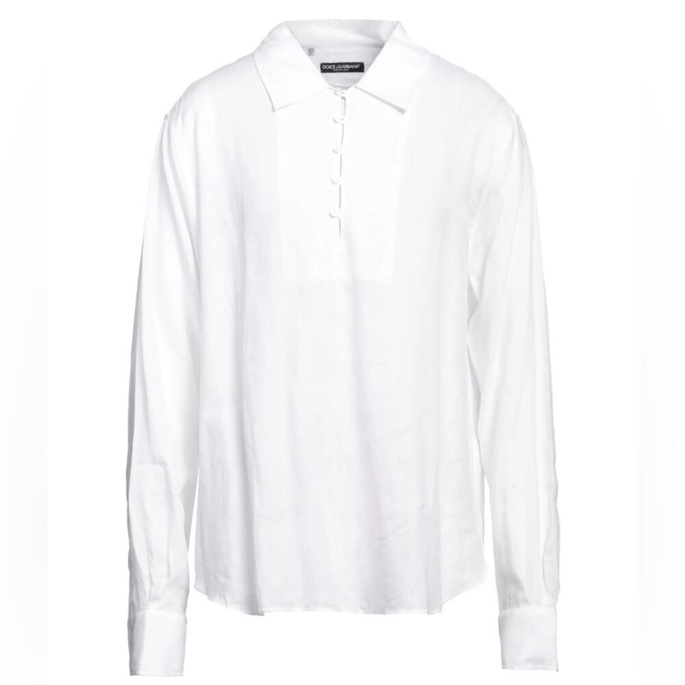 Dolce & Gabbana White Linen Popover Shirt size 39 - 15.5 3/4 Gold fit